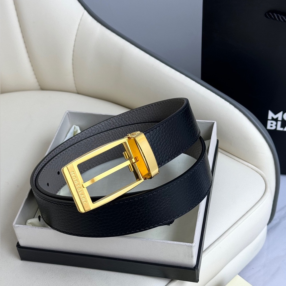 MontBlanc Men’s Black and Gold Belt Size 110 - Picture 2 of 8